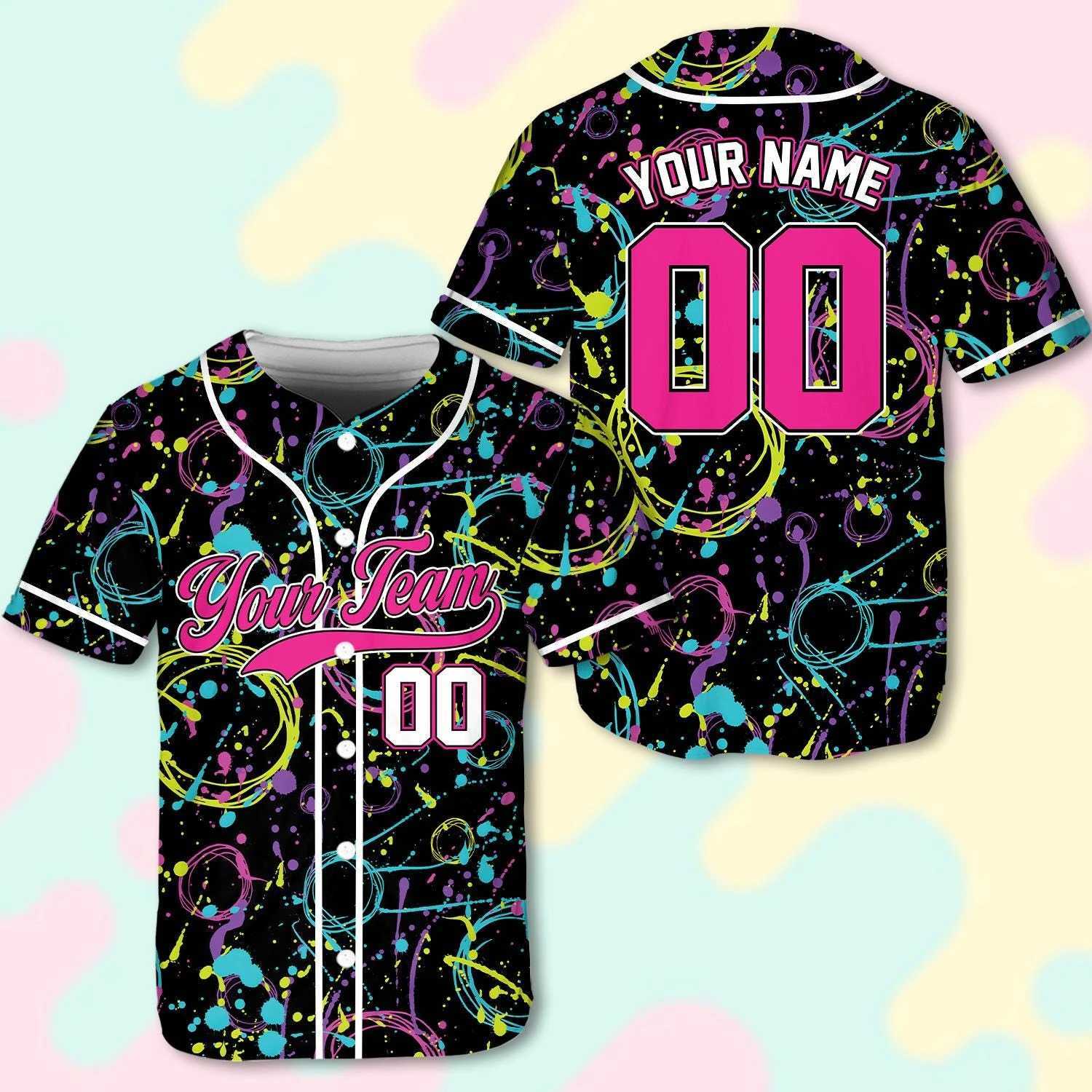 T-Shirts Men's Casual Shirts Men's Custom Paint Splatter Baseball for Adult Personzed Name Number Neon Street Art Shirt - Colorful Graffit