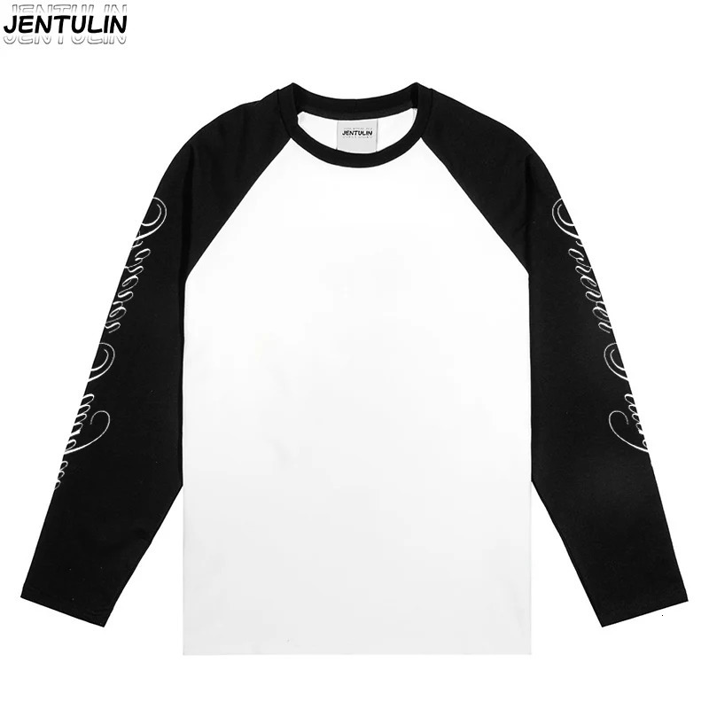 Aesthetics Y2K Men's Clothing Splicing Long Sleeved T-shirts Women's Cotton Round Long Sleeve T-shirt Basic Tee White Tshirt 261014