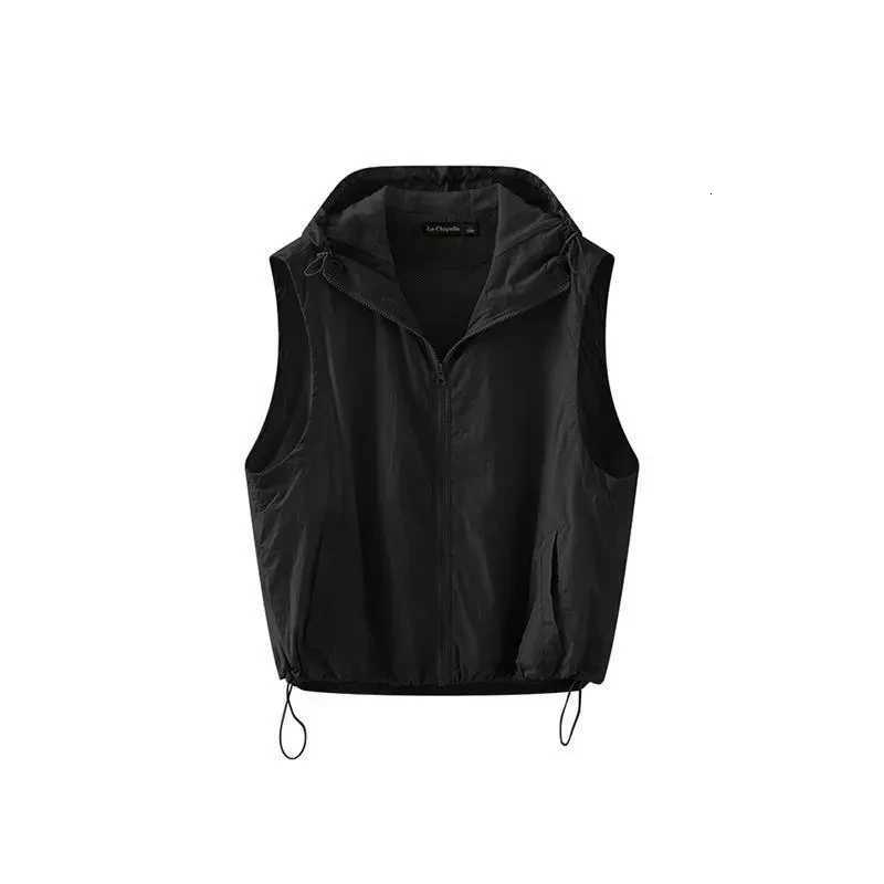 Sleeveless Men's Hooded Vests Summer Breathable Jacket Vest 2025 Women's Loose Sports Vest Jacket Zipper Sun Protection Casual Cardigan To