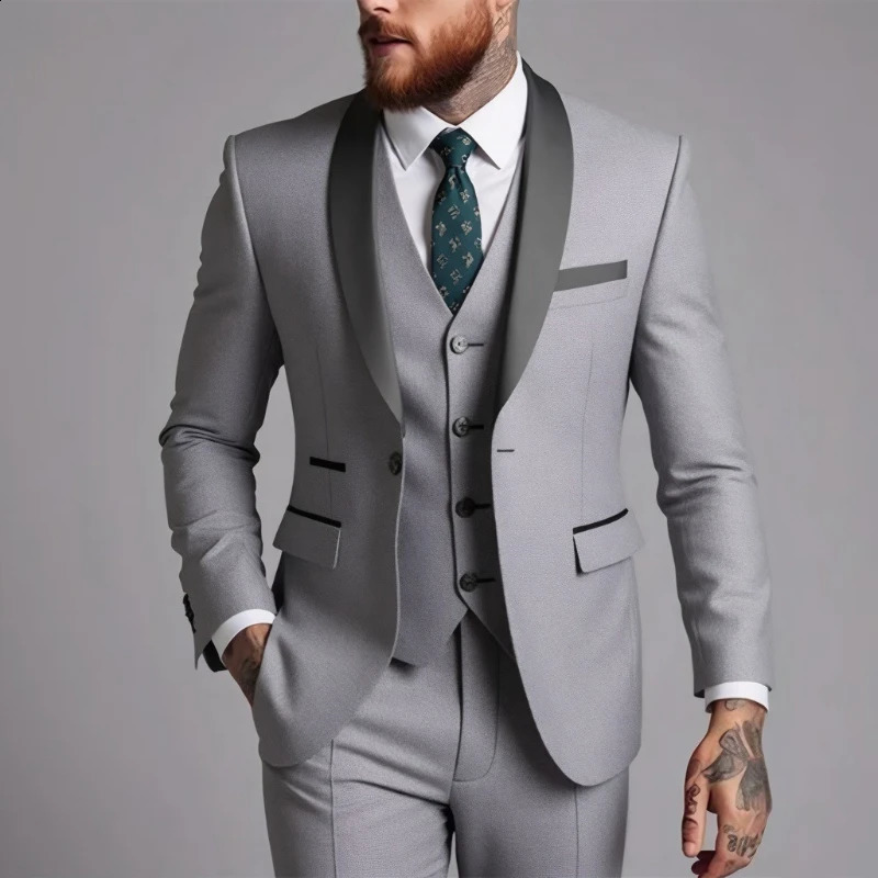 US Size Men Lapel Black Collar 3 Pcs Suit Set Coat Vest Trousers Business Groom Wedding Dress Fprmal Blazer Pants Waistcoat 261017