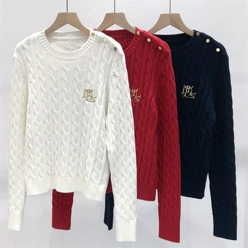 Ladies White Cotton Cable Knit Pullover American Retro Twist Texture Long Sleeve Knitwear Women Warm Winter Inner Wear Basic Sweater Tops