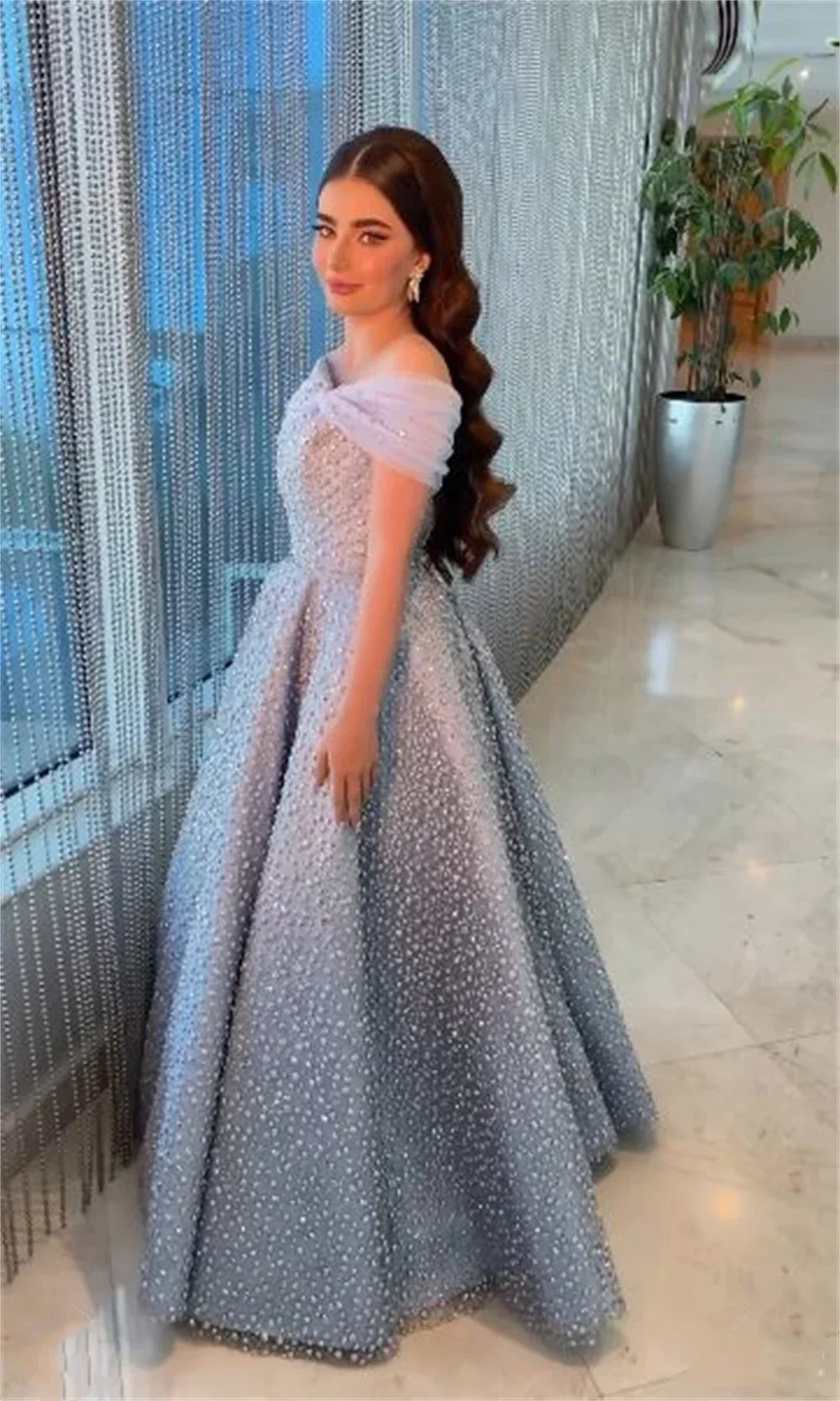 Customized Elegant Evening Gown Sparkling y A-line To The Ground Gowns Gala Elegant Dresses y Women Modern Style 261013