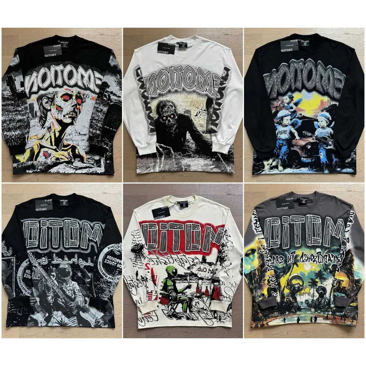 Men T-Shirt short sleeve 2026 New MIXED EMOTION Long Sleeve T Shirt Men Women High Street Full Print Best Quality Crewneck Hip Hop Oversized Tops Te