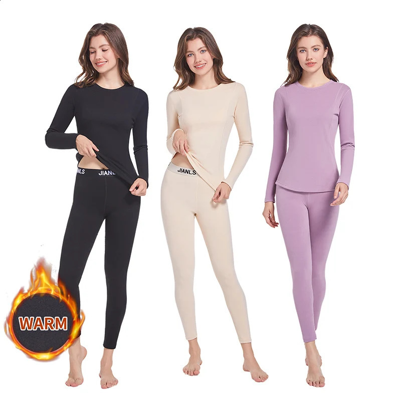 Women's Warm Set AutumnWinter Solid Color Simple and Comfortable Round Neck Long Sleeve Top Elastic Casual Pants Home Base 261012