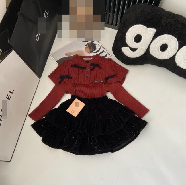 Summer Kids Designer Clothes Cute Two Piece Skirt Set Baby Girls Children Clothing Dresses Sets Short Sleeve Pullover T-shirt Pleated Cake Dress P87