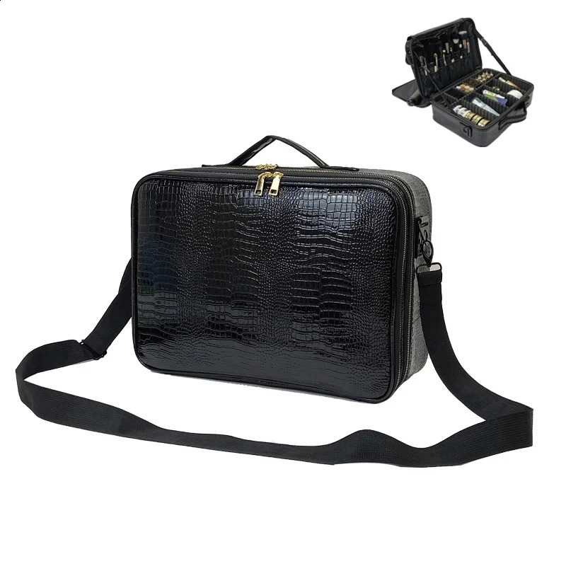 Professional Make Up Box Large Capacity Storage Travel Toiletry Makeup Suitcase PU Leather Cosmetic Bag 261009