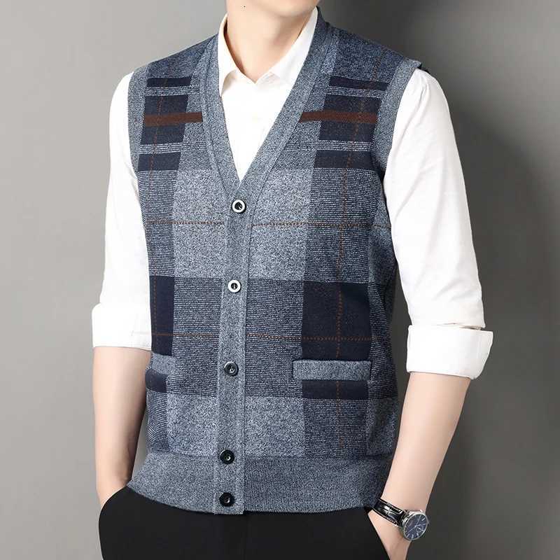 Sweater Men's Vests Mens Sleeveless Vest V Neck Button Down Cardigan Sweaters Knitted Dad's Argyle Vest with PocketW261017