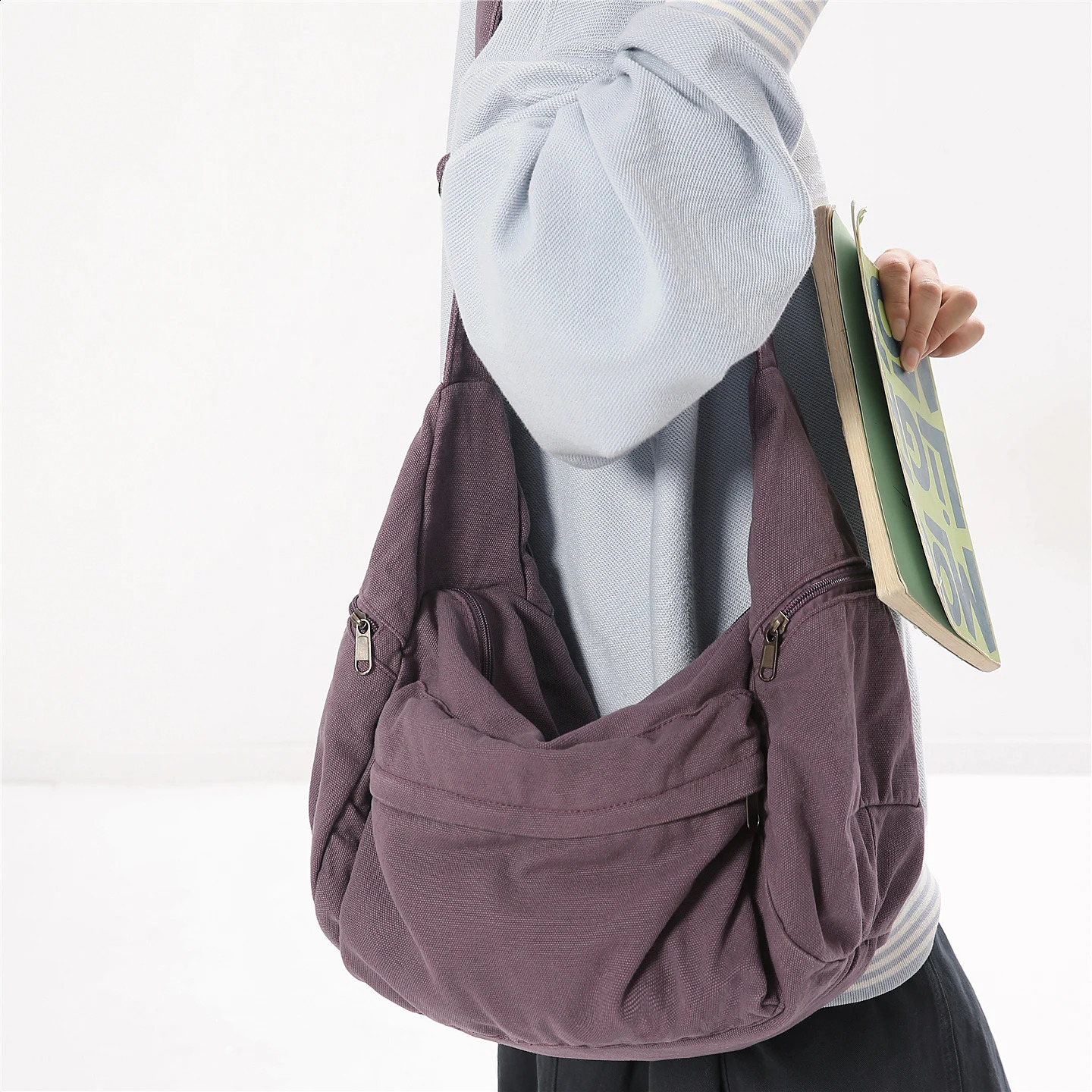 100% Cotton Shoulder Bags Women Large Capacity Canvas Tooling Packages Korea Style Cloth Crossbody Bags Solid Messenger Bags 261012