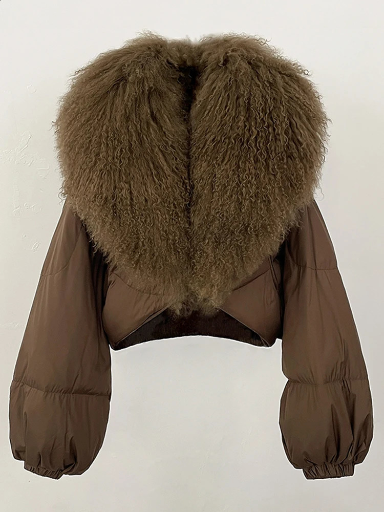 OFTBUY Fahsion Short Long Slevee Puffer Jacket Winter Clothing Women Mongolia Sheep Fur Coat Fur Goose Down Parkas 261015