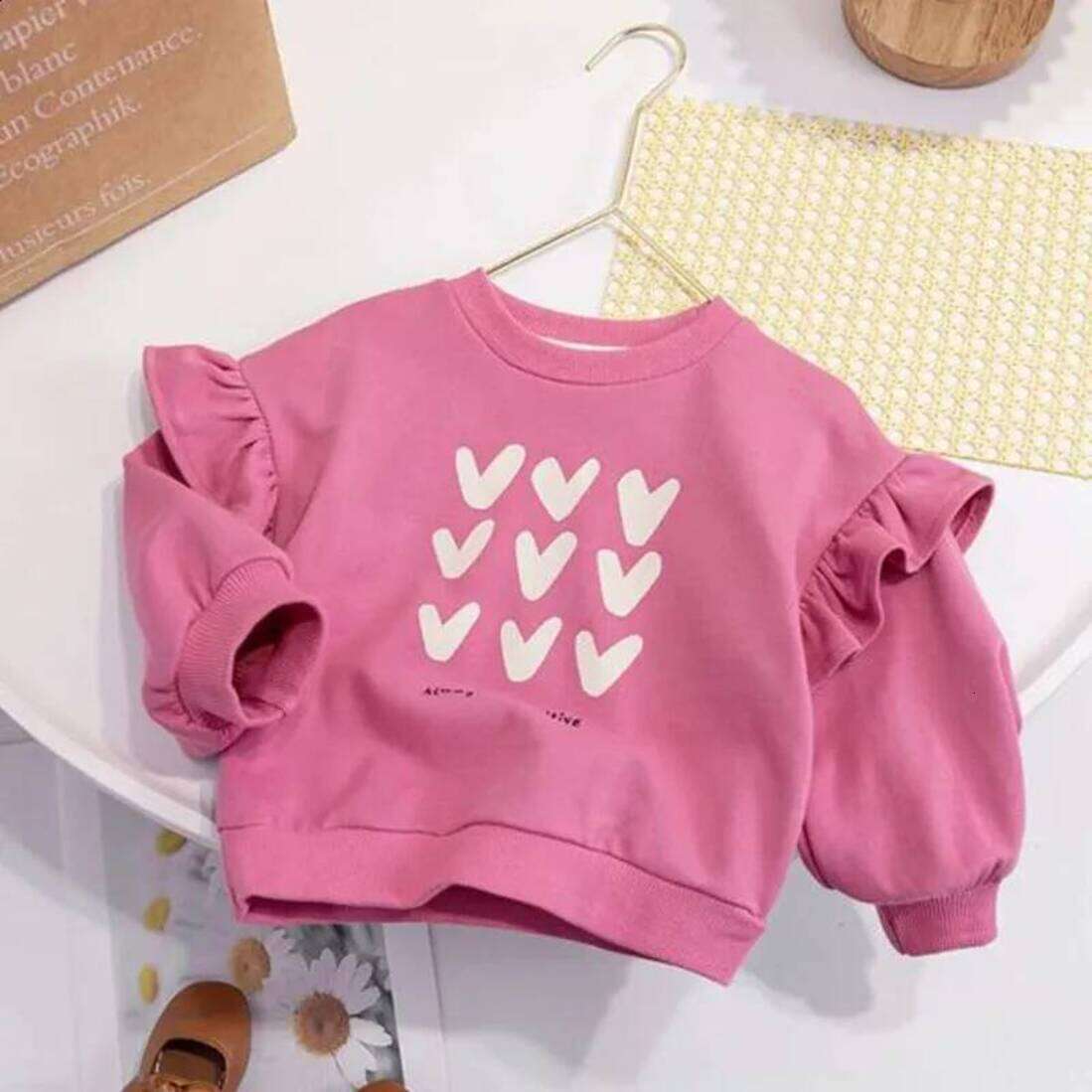 Girls Hoodie Spring S Long Sleeve pullover Casual Ren Printed Tops Toddler Loose Petal Sleeves Tshirt Autumn Sweatshirt Crew Neck S y3