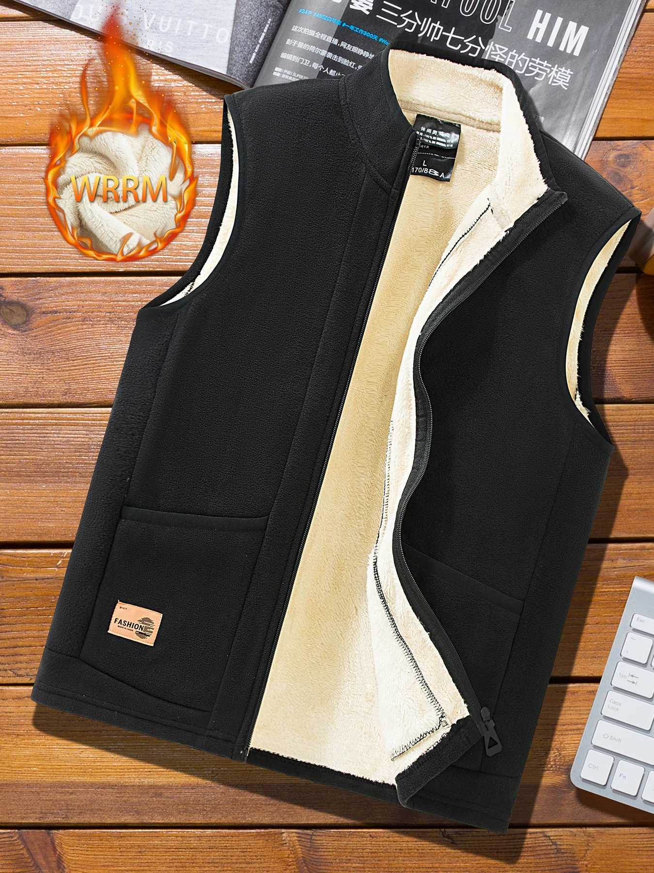 Jacket Men's Vest Vests Fleece Men Autumn Winter Lambswool Vests Thick Warm Plus Size Casual Fleece Lined Vest Coat Outwear Sleeveless GiletW26