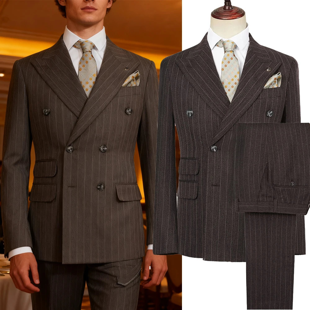 Vintage Winter Tweed Suits HighQuality Striped Men n Costume Homme Smart Business Formal Wedding Suit 2 Pieces 261017