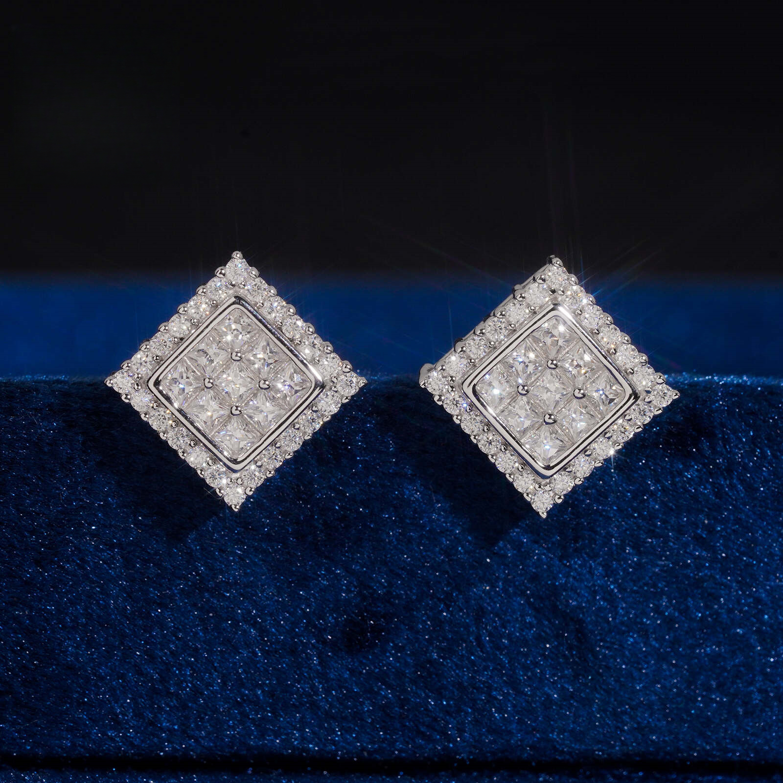 exclusive: New S925 silver square moissanite stud fully encrusted with diamonds, hip-hop style, earrings, available