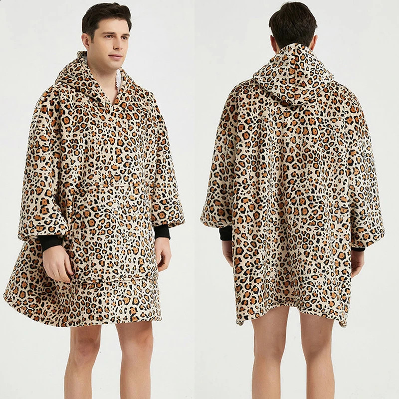 Hoodies Nightgown Men Thicken Flannel Robe Big Size Blanket Coat Lazy Loungewear Male Sleepwear Autumn Winter Home Clothes 261017