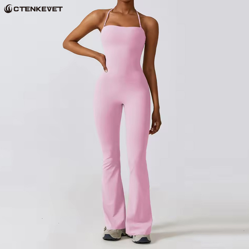 2026 New Summer Women Sleeveless Yoga Jumpsuit Female Gym outdoor Flared Overalls Neck Hanging Backless Sportswear Sport Outfit For Woman Free Shipp