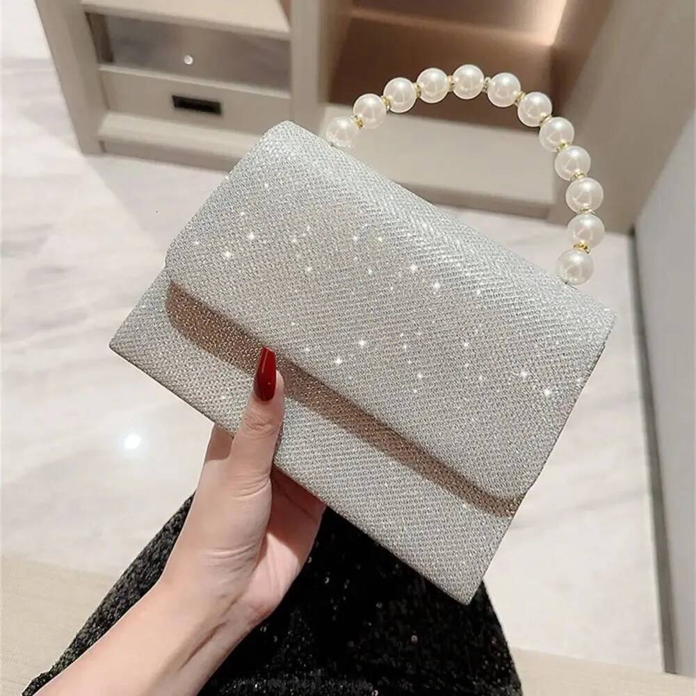 Evening Bag Jinliang Silk Evening Elegant And Fashionable Banquet Clutch Pearl Chain Shoulder Bag Wallet Womens dinner Wedding Handbag Clutch T1