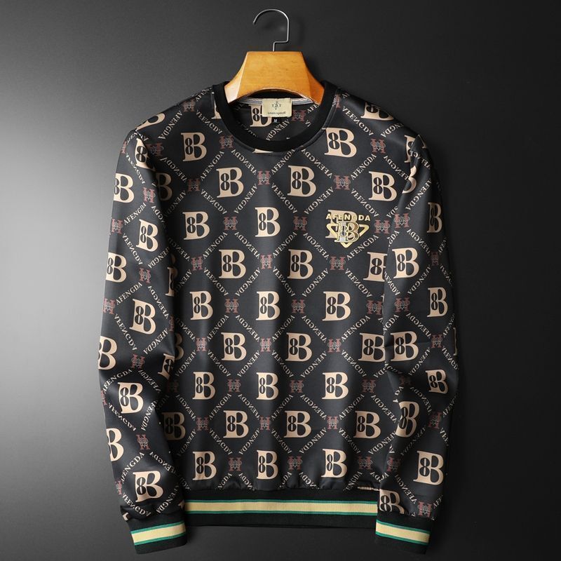 Spring and summer new trendy brand crew neck sweater men's casual splicing versatile printed slim-fit bottoming shirt