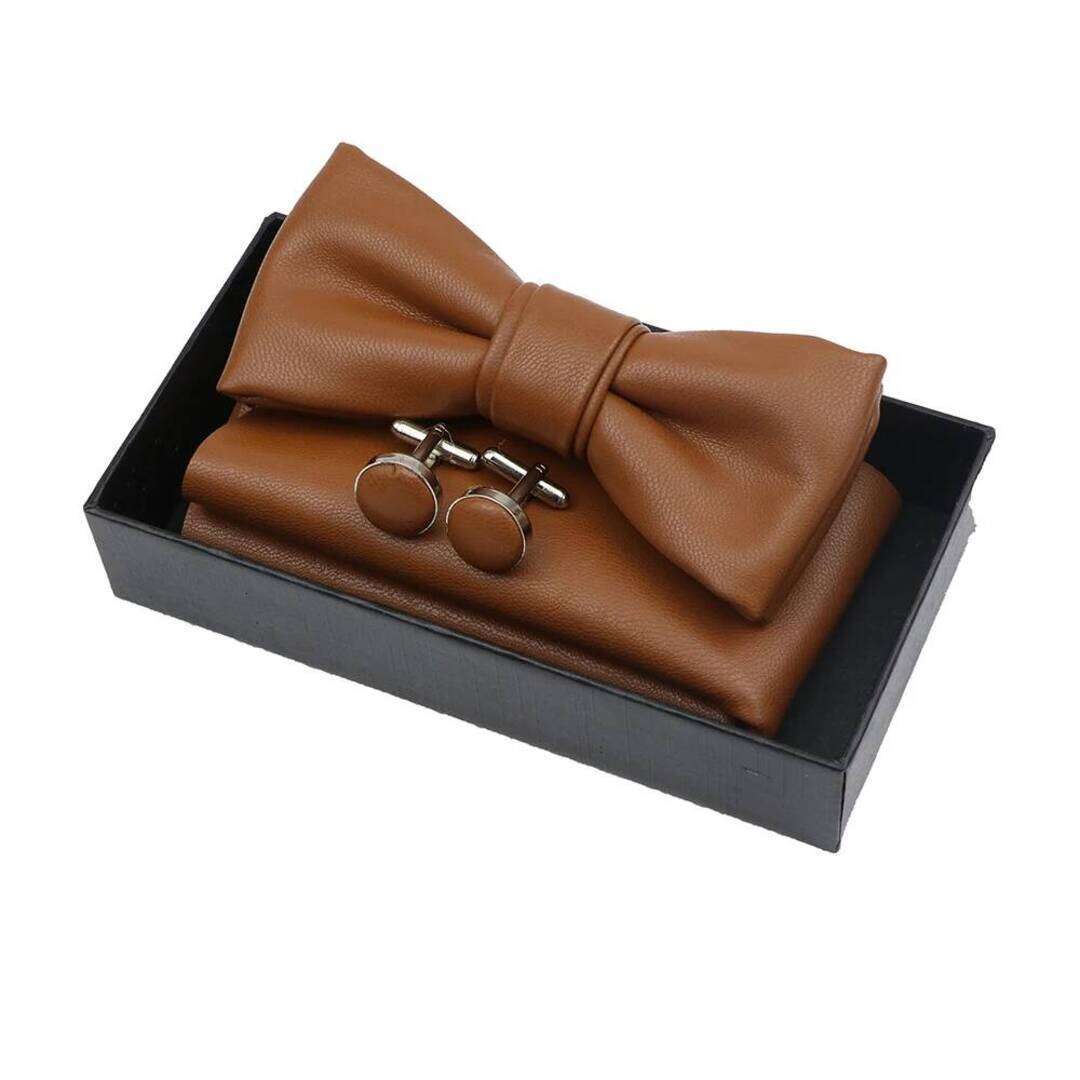 2026 New New PU Leather Bow Ties Cufflink Set Solid Color cologne Bowtie Handmade Butterfly With Box Wedding Party Neck Wear Tie perfume Novelty Gif