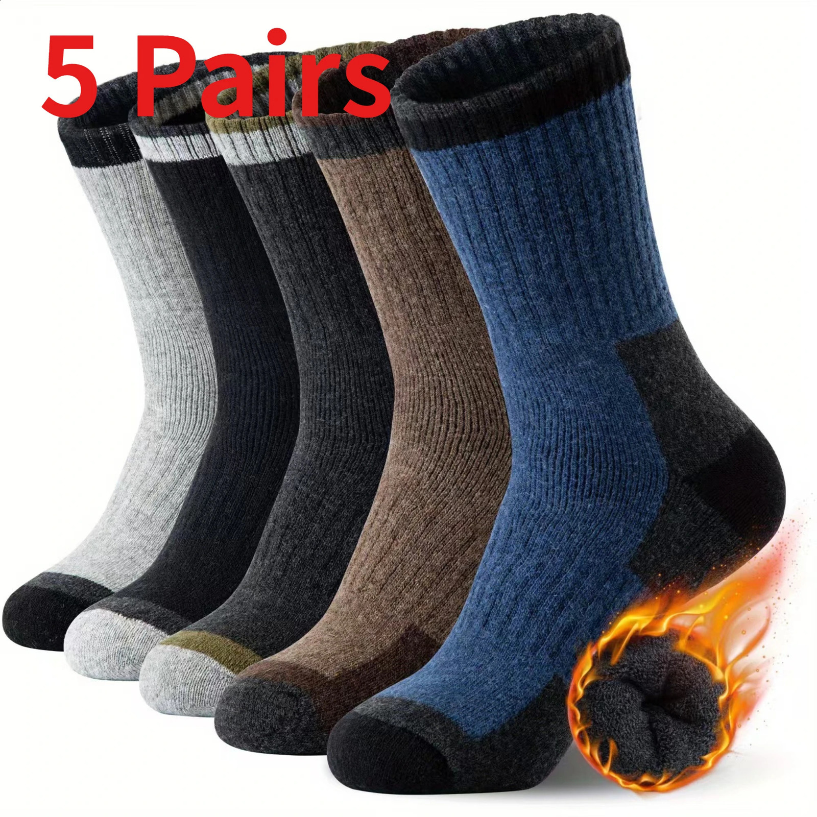 15 Pairs Mens Plus Size Winter Socks Lined Thermal Color Block High Tube Long Warm Crew For Cold Weather 261017