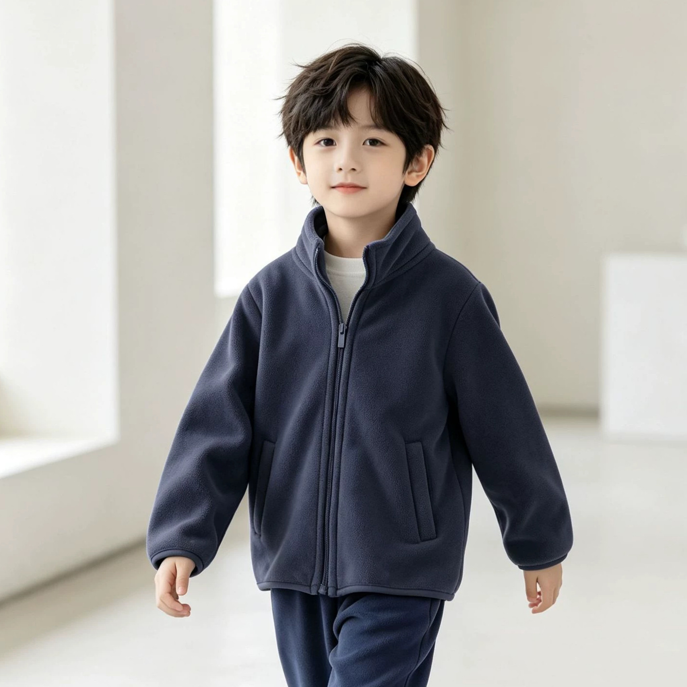 New Stylish Boys Hooded Fleece Cardigan Jacket, Kids One-piece Fleece Open Front Coat, Long Sleeve Unisex Children Top for Autumn Winter Daily Wear