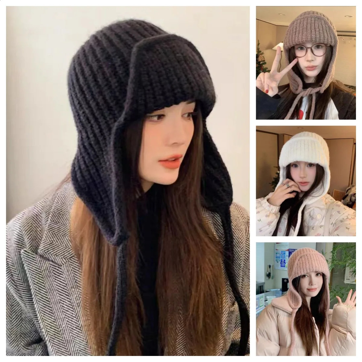 Winter Warm Knitted Hat Women Earflap Beanie Super Soft Thickened Windproof Cold Weather Fashion Cap for Autumn Thick261016