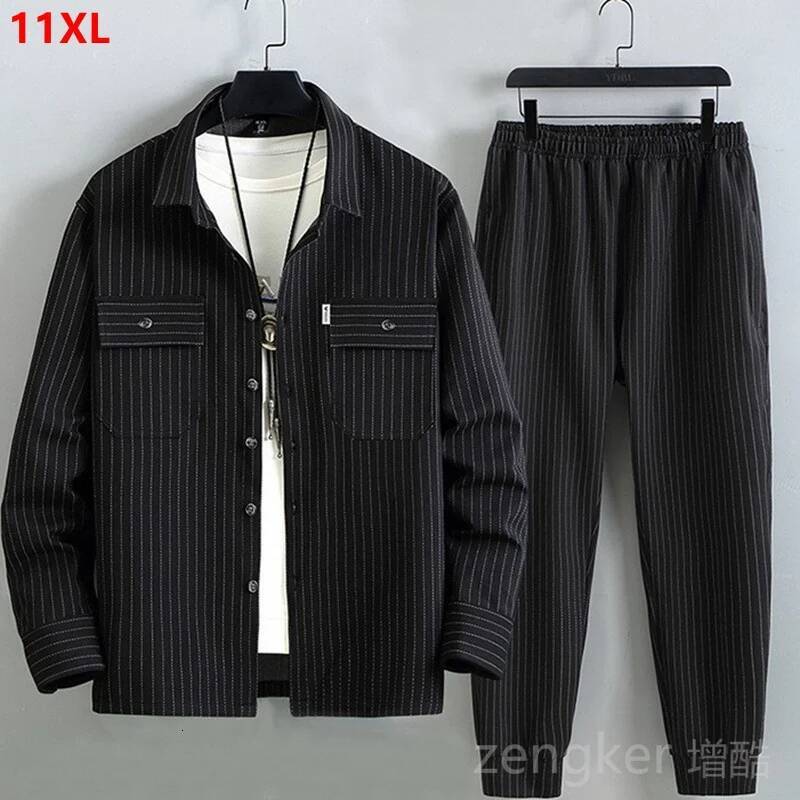 Large shirt spring jacket trendy man plus size autumn two-piece suit 11XL 10XL men's clothing