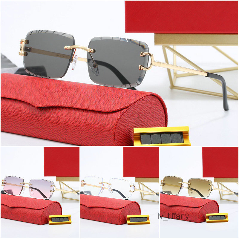 Designer Sunglasses Sports Mens Women Gold and Silver Frameless Metal Round Oval Optical Frame Black Grey Blue Transparent Lens Sun Eyewear Fashion