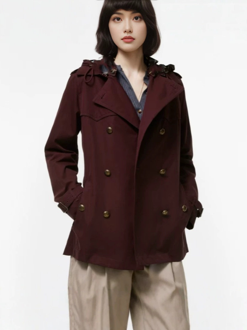 bbr designer trench coat 2026 new British style short hooded double-breasted trench coat, spring and autumn jacket with detachable hood, casual wais