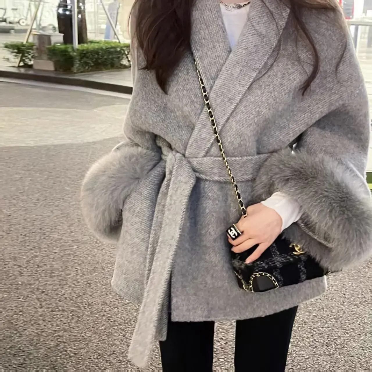 Women Wool Coat High End Double Sided ladies woolen overcoat Strapping Real Wool Coat Womens Removable Cuffs Fur Temperament Cashmere Short Jacket B