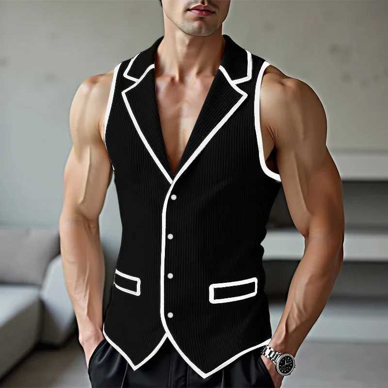 Corduroy Men's Men's Waistcoat Vests Slim Fit Turn Down Collar Sleeveless Suit Vests Male Daily Patchwork Party Banquet Sleeveless Outwear