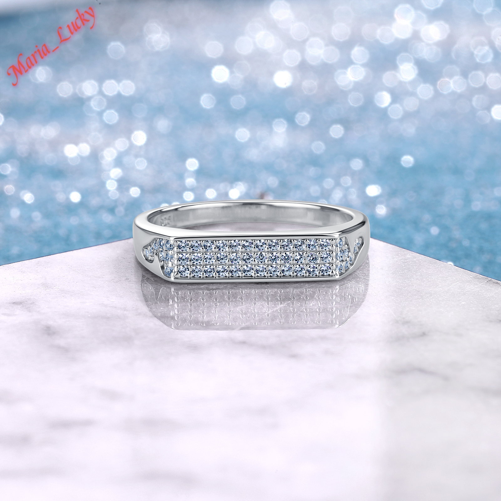 High Quality 0.26 CTW Half Eternity Moissanite Band Ring S925 Sterling Silver Rectangular Top Round Stone Stackable Wedding Band For Women Minimalis