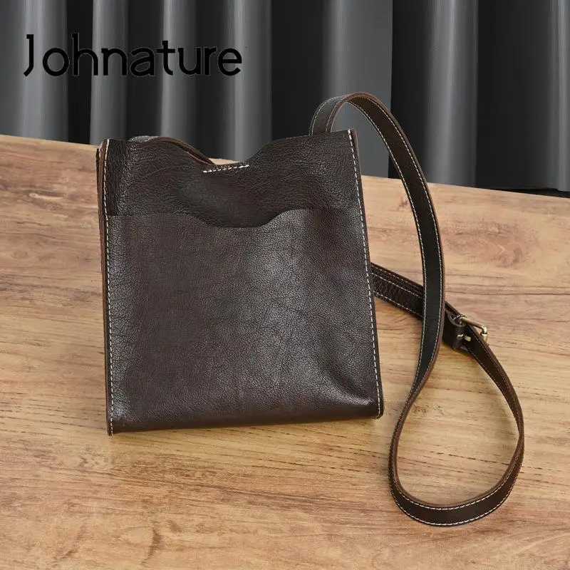 Evening Bags Johnature Simple Solid Color Genuine Leather Women Bag 2026 New Natural Soft Cowhide Vintage Versatile Shoulder Crossbody Bags H261016