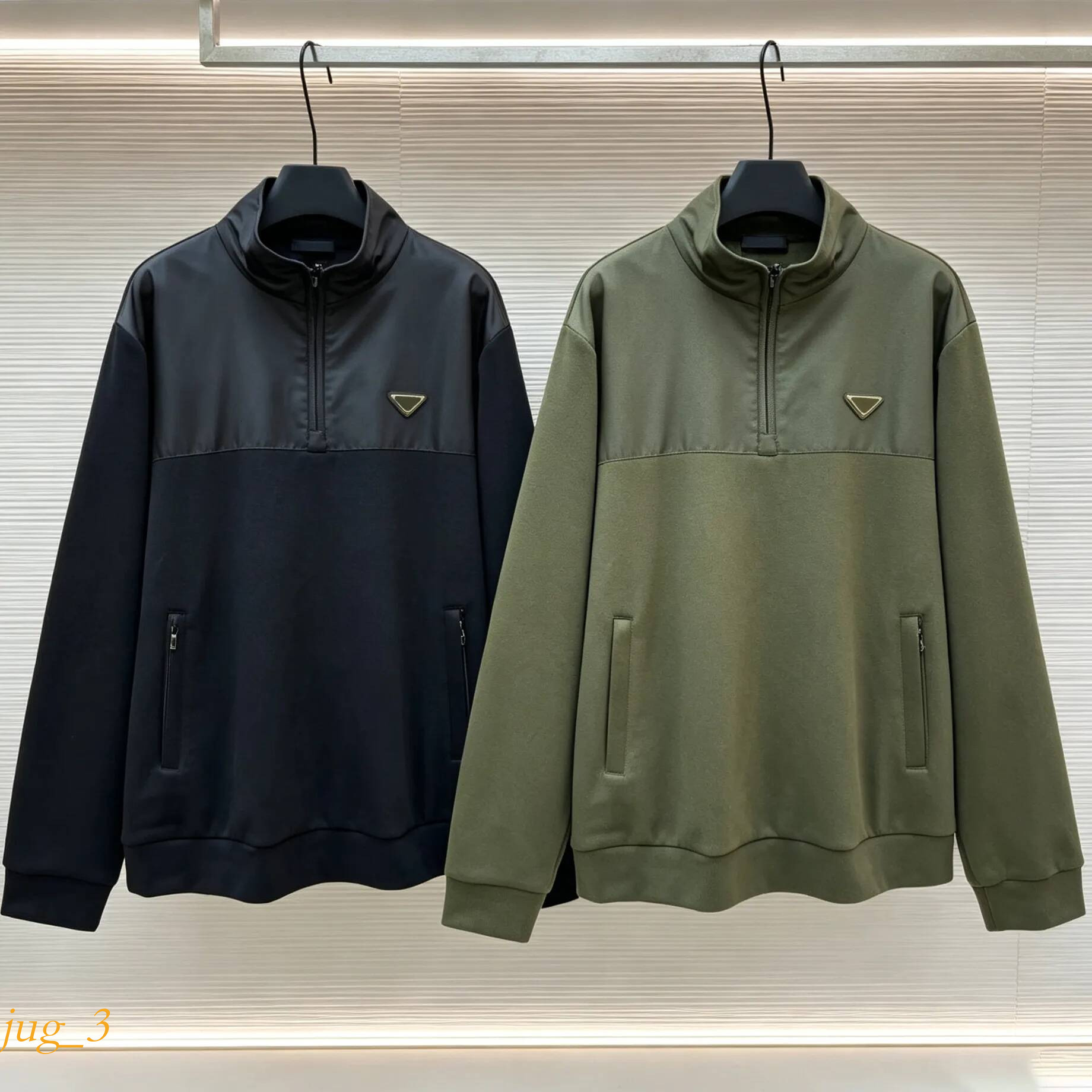 pradmen jacket triangle logo nylon spliced pure cotton pullover quarter zip high quality sports and casual mens clothes 93c
