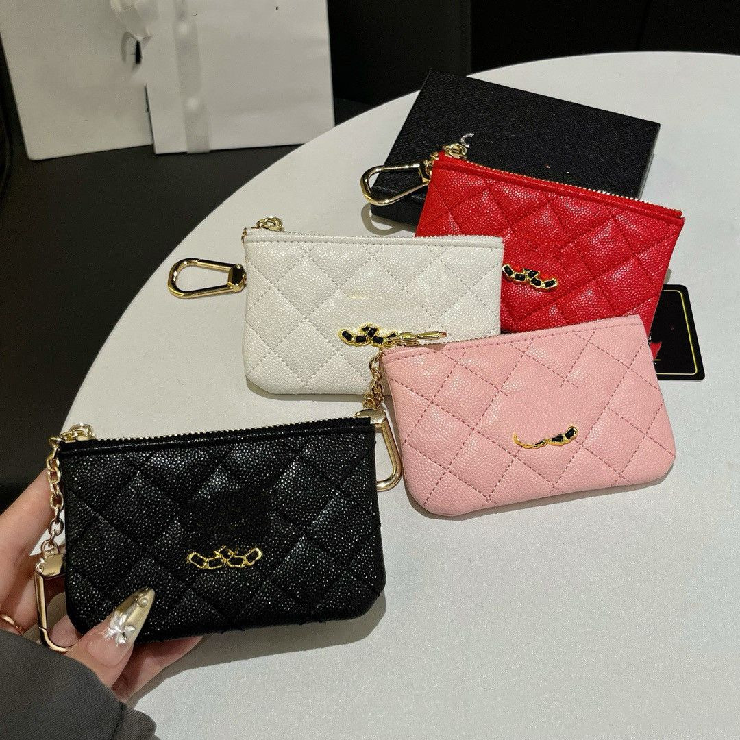 Designer Classic Brand cc Leather Card Holder Keychain Mini Wallet Purse Metal Coin Charm Bag Pendant Key Ring Women Gift