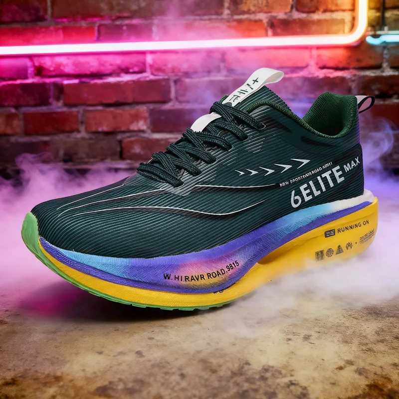 Casual Shoes Men's Carbon Plate Sports Shoes Anti-slip Cushioned Elastic Running Sneakers for Couple Teenager Training Lightweight Breathable H