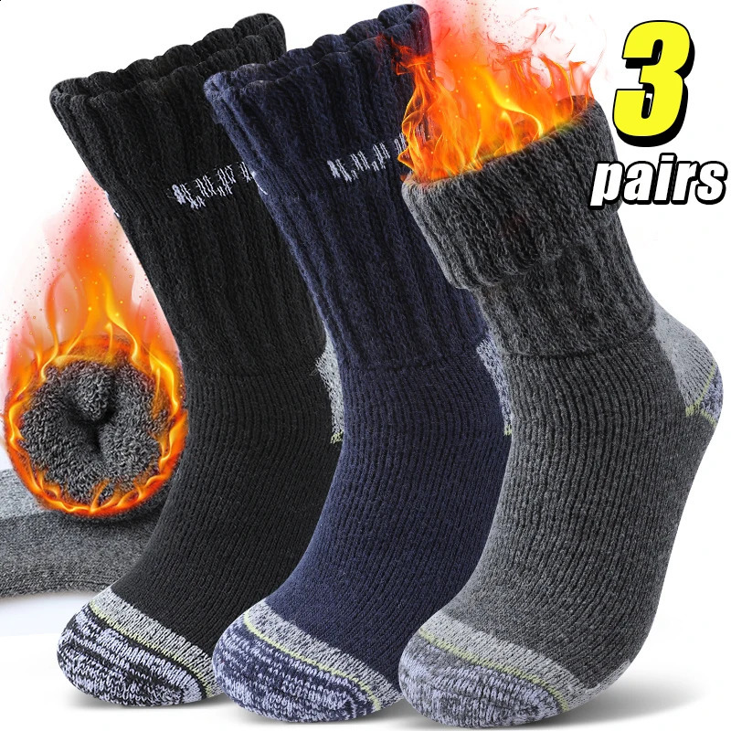 3 Pairs Thermal Work Crew Socks Mens Winter Thick Terry MidTube Sock Breathable Comfort for Daily Wear Sports Size 4046 261017