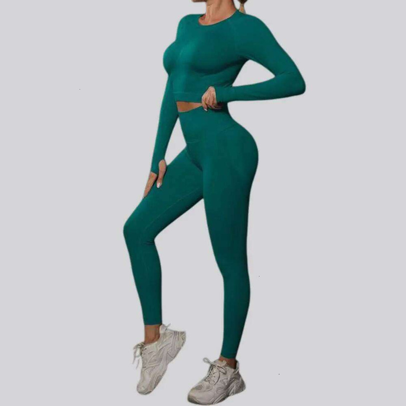 2026 New Outdoor 2Pcs Seamless Pants Yoga Set Gym Exercise Clothes Women Sports Suit Solid Fitness Long outdoor Sleeves Leggings Pant Training Sport