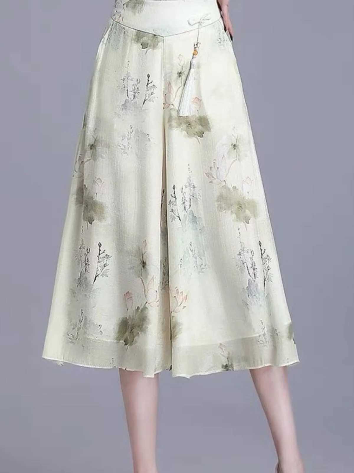 Style Chinese Skirts Printed New Wide Leg Pants Half Skirt Summer New High Waist Slimming Fashionable Midi Seven-Quarter Length Skir... W261017