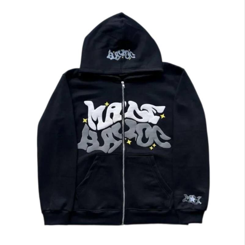 Printed Hoodie Sweatshirt Men Women Oversized Gothic Bubble Lettering Zip Up Retro Gift for Streetwear Fans 123