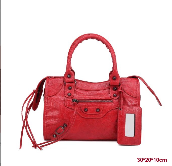 Luxury Crossbody Motorcycle Bag Vintage Crinkled Leather Pillow Bag Women Studded Tote Handbag With Mirror Pendant Tassel Shoulder Purses