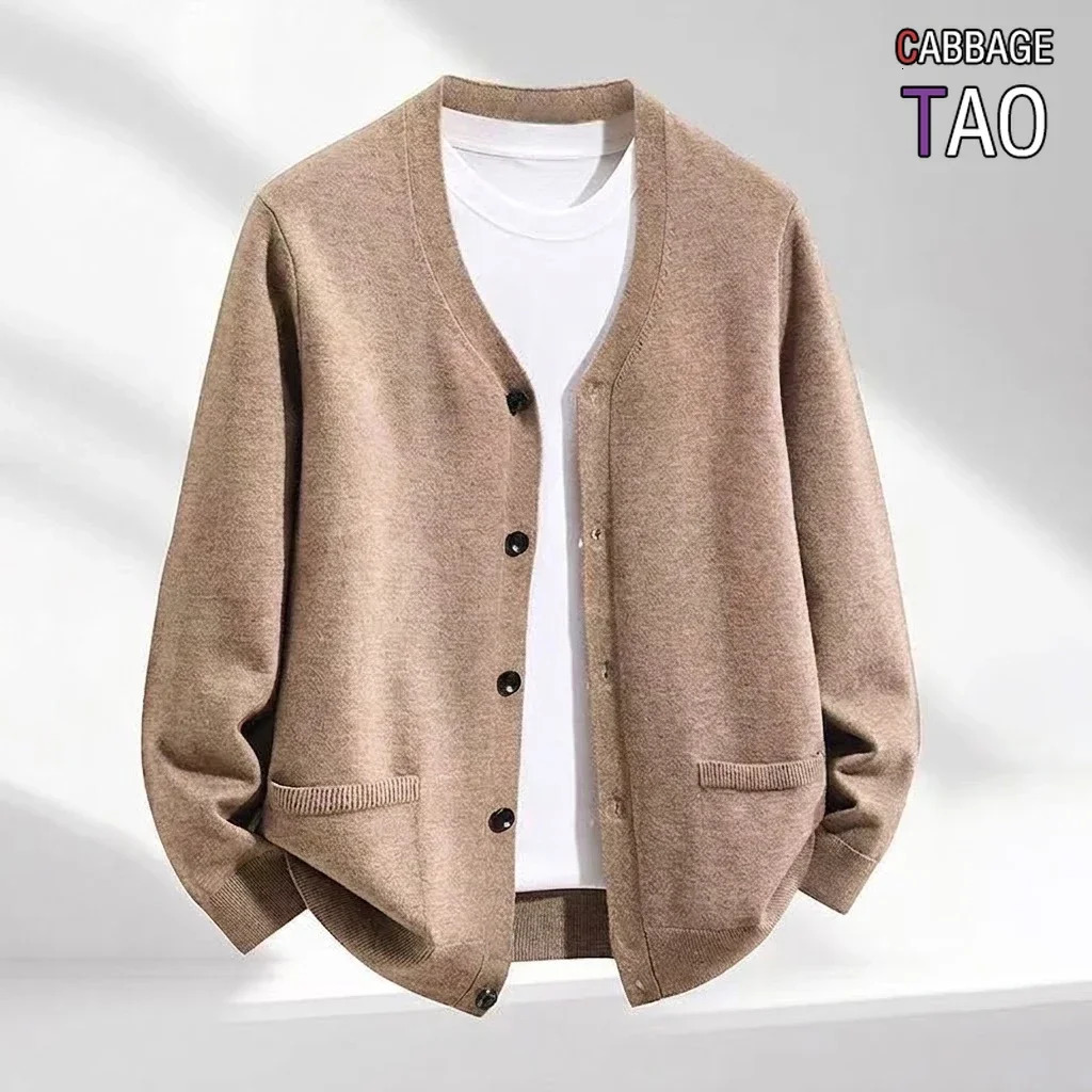 Mens VNeck Knit Open Cardigan Jumper Button Front Long Cozy Outer Garment Jacket Oversized Fit Winter Sweat Tops with Pockets 261012