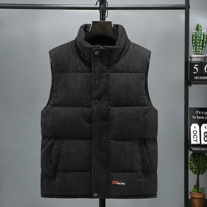 Winter Men's Men's Vests White Warm Vest Stand Collar Padded Waistcoat Corduroy Work Wear Thick Sleeveless Jacket Men Clothes Big Size 5XL
