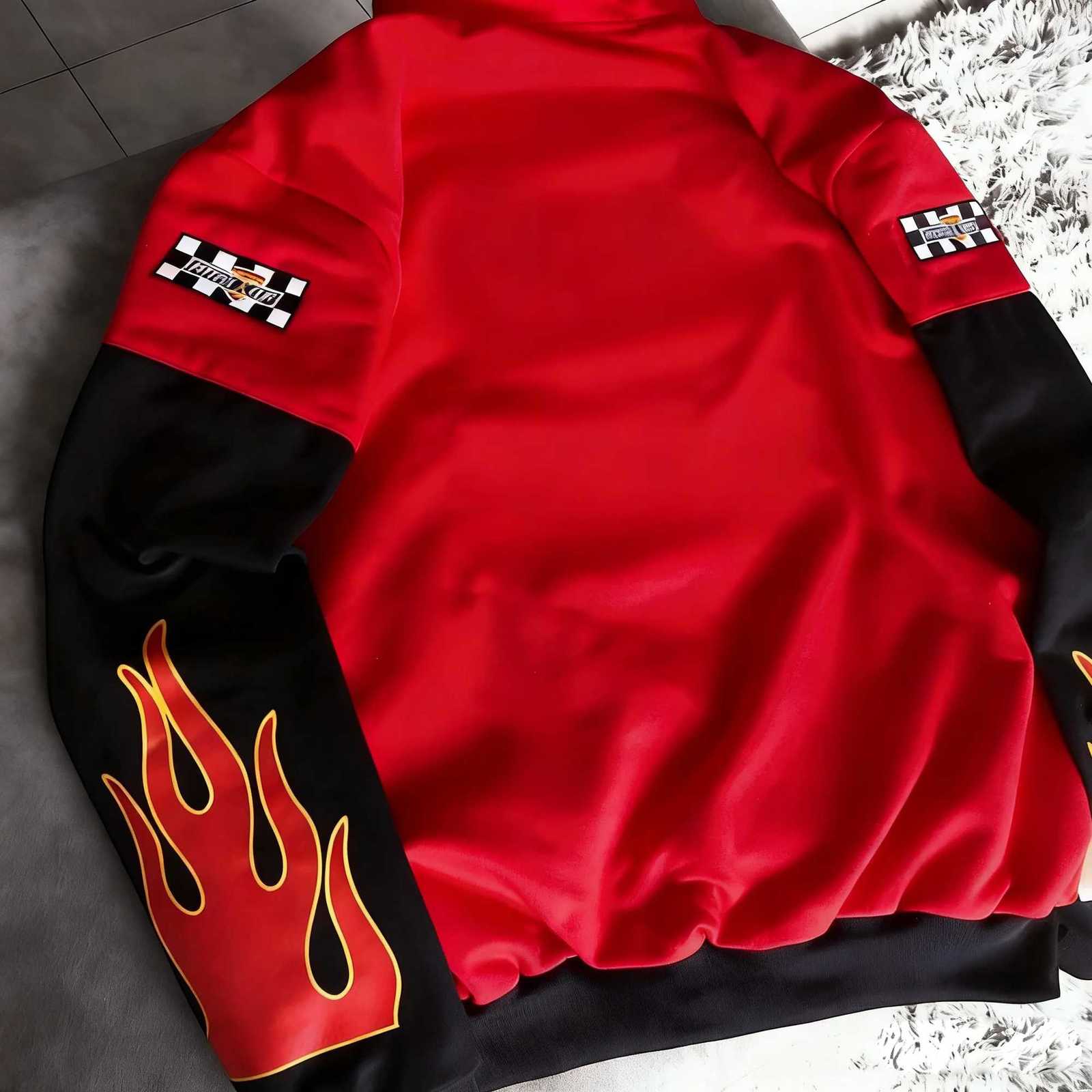 and Mens Men's Womens Jackets Red Black Racing Style Baseball Jacket with Flame Pattern Number 95 Single Breasted American Style Outdoor WearW2