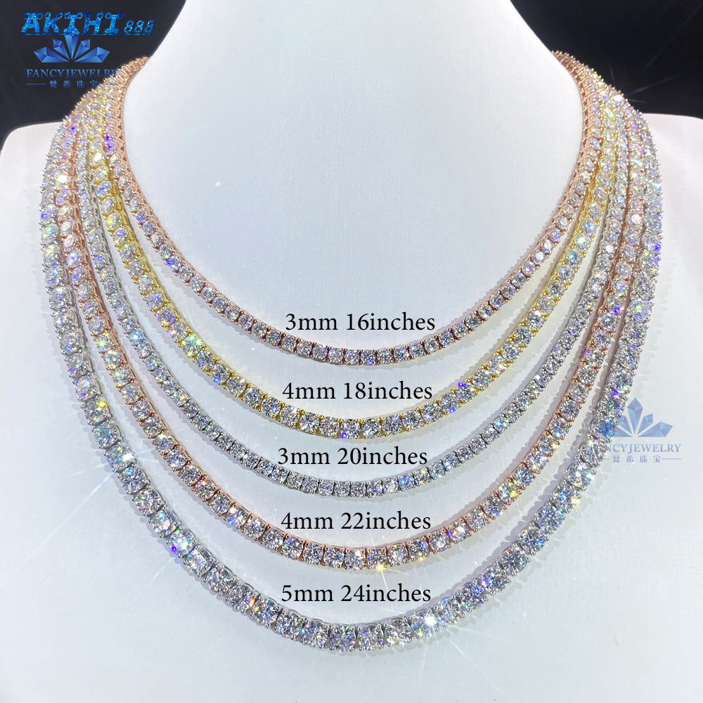Factory Wholesale 925 Sterling Silver Vvs Moissanite Diamond Tennis Chain Necklace Cuban Link Chain Women Fine Jewelry 2mm-6.5mm