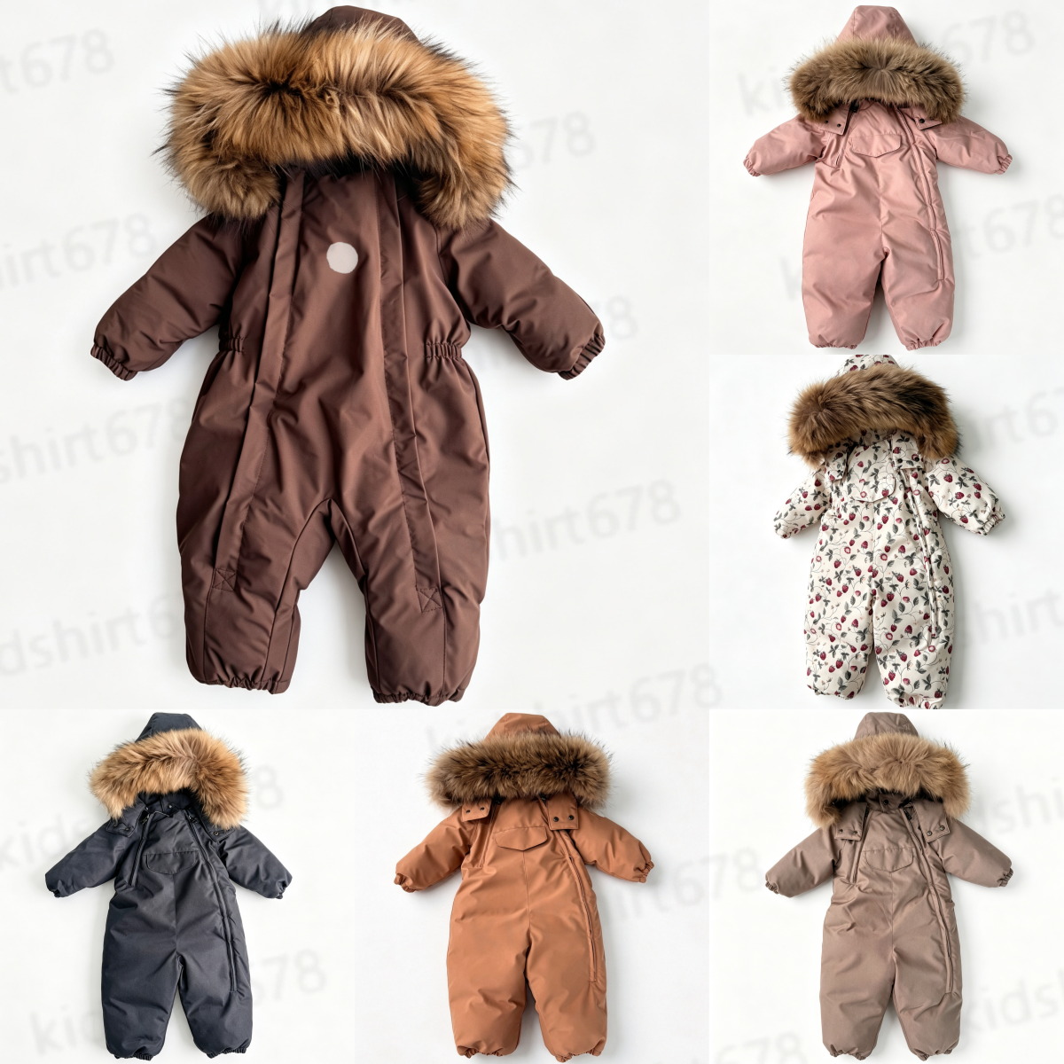 Fashion baby designer brand clothing children's winter warm thick one-piece down jacket skiing baby boys and girls hooded outdoor snow windproo