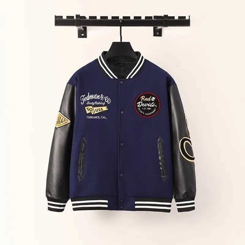 Bomber Men's Streetwear Jackets Y2K Varsity Jacket Men Women Autumn Vintage Premium Patchwork PU Leather Sleeve Hip Hop Casual Baseball CoatW26