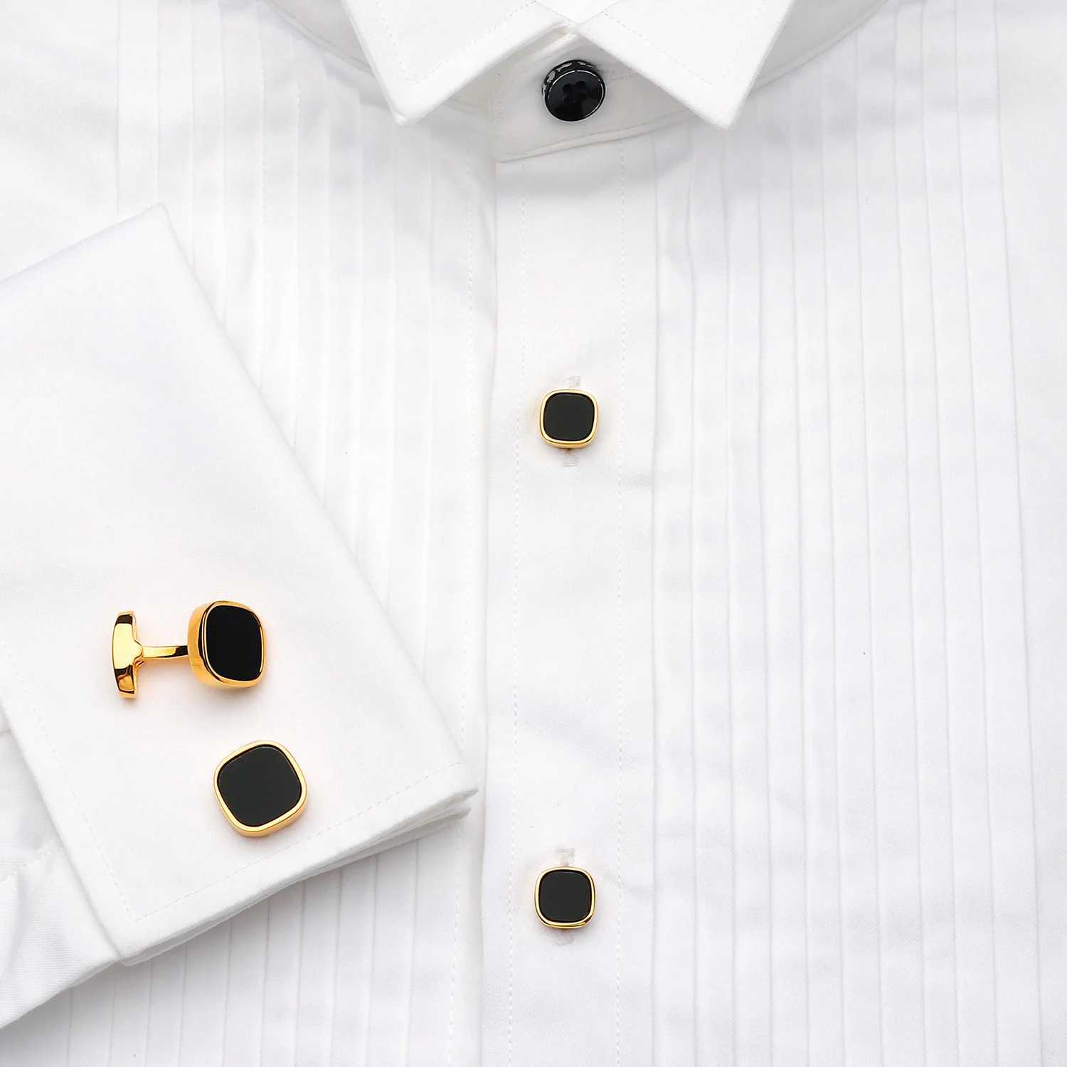 Men's HAWSON Cuff Fashion Links Cufflinks And Studs Set with Black Stone for Tuxedo Shirt Party Accessories GiftW261017