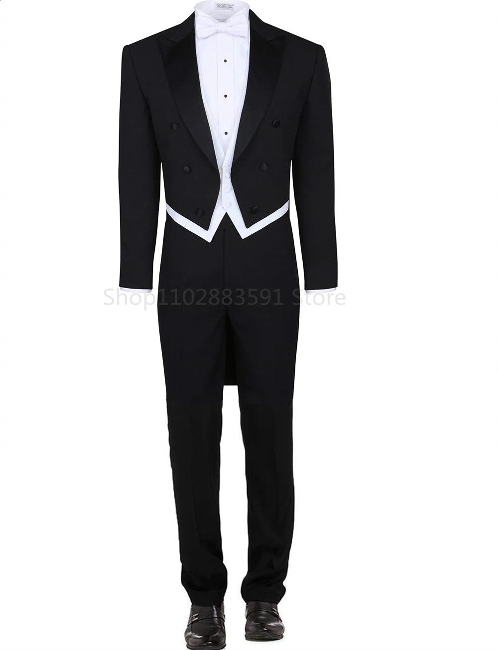 Black Formal Tailcoat For Men Suits Slim Fit Wedding Tuxedo Italian Style Custom 3 Piece Prom Dinner Jacket With Vest Pants 261017