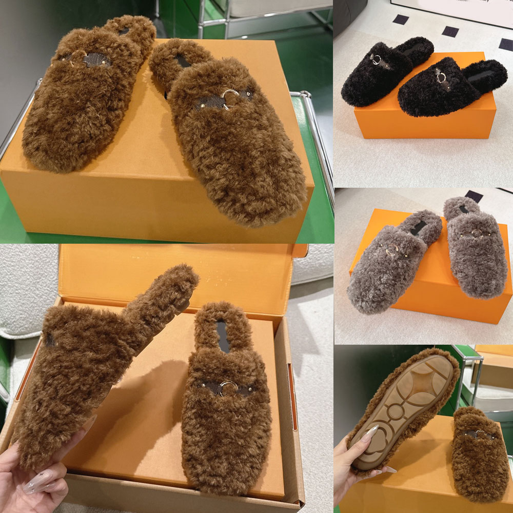 Haven Flat Open Back Mule Womens Designer Mule 1AL0EO comfort autumn winter mule Brown shearling mules lightweight model Fashion luxury flat mule Ru