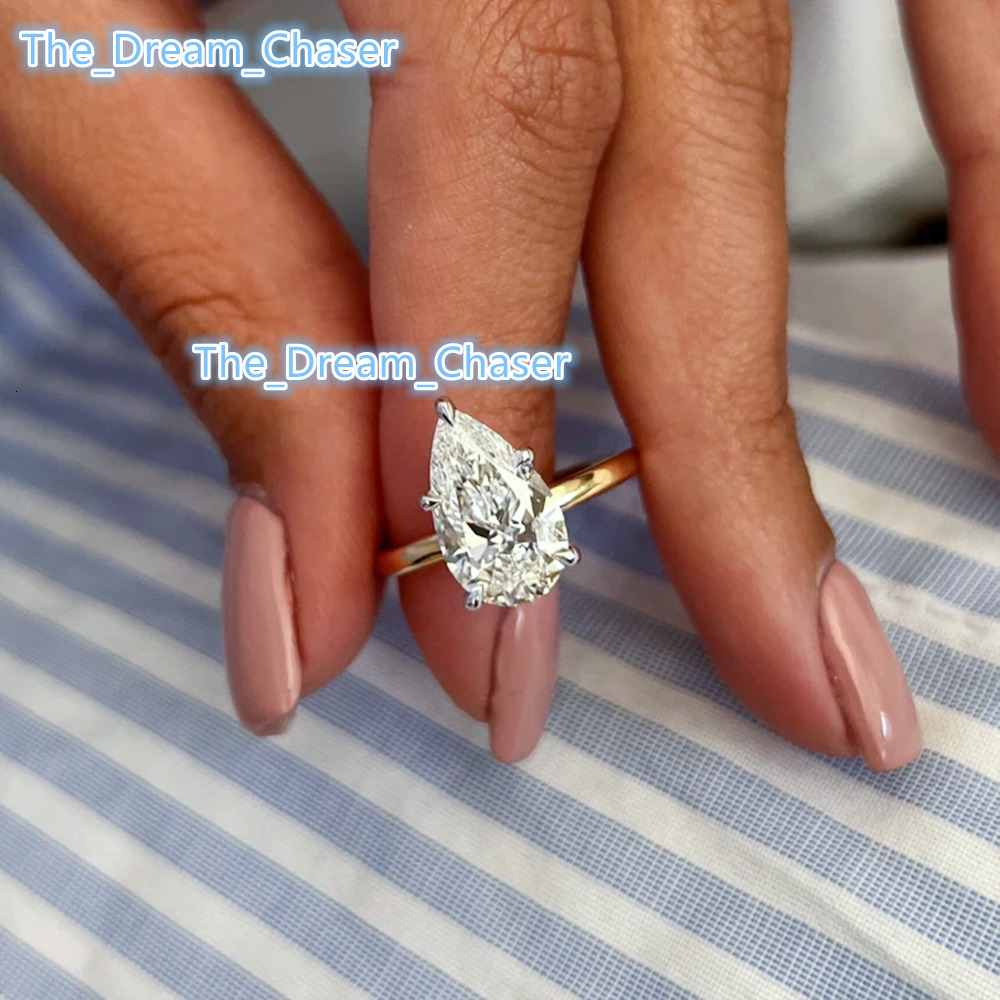 Custom 14K Solid White Gold Lab Grown Diamond Engagement Ring 1CT 3CT D Color Classic Pear Cut